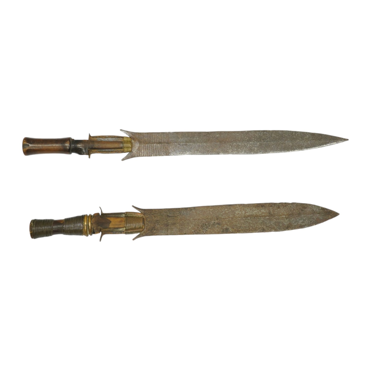 Two Congo Fang knives, blades 36cm and 31.5cm. Condition - fair